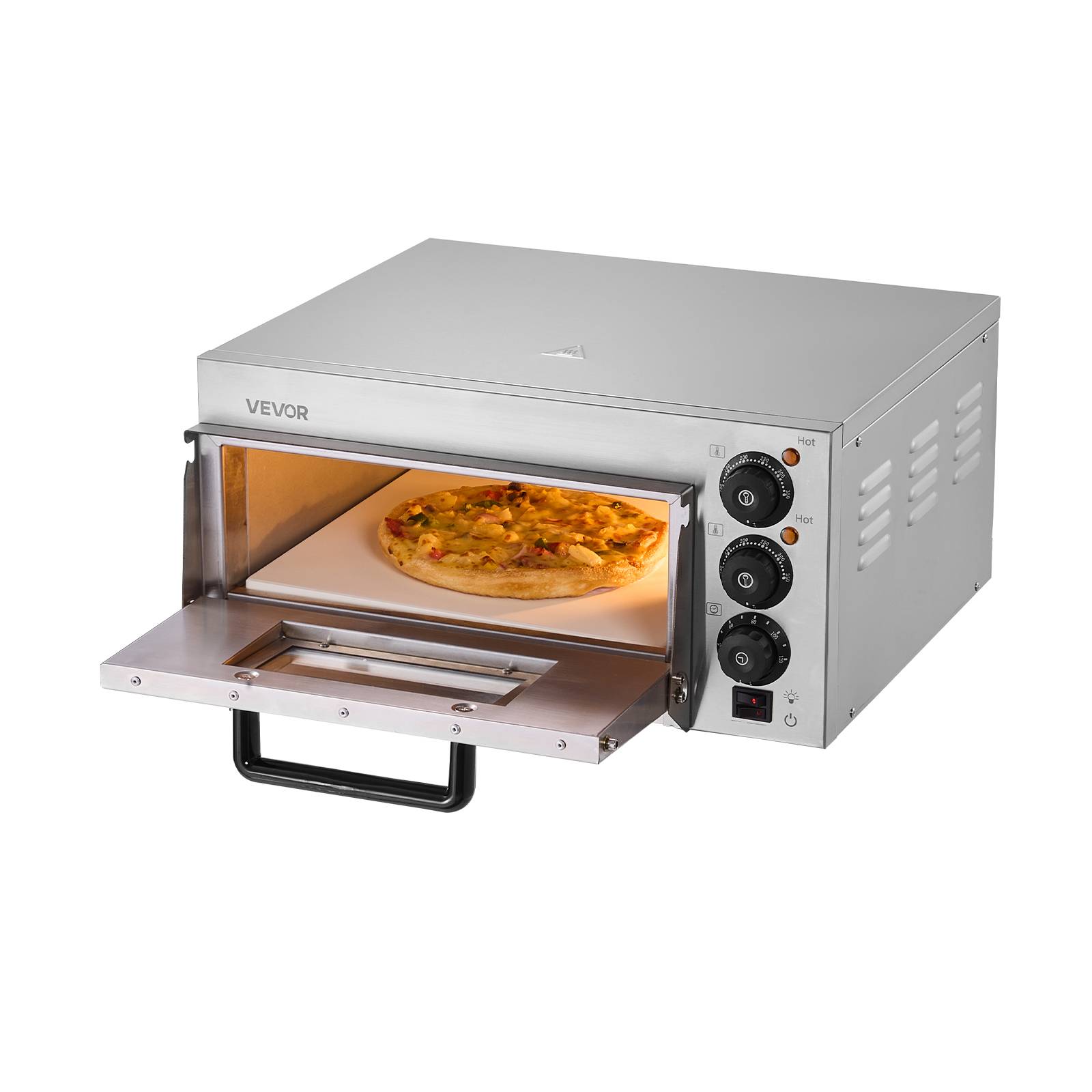 VEVOR Four à pizza électrique 35,6 cm, inox, 350 °C. Pierre incluse. Pour cuisine, restaurant, maison. - Image 1