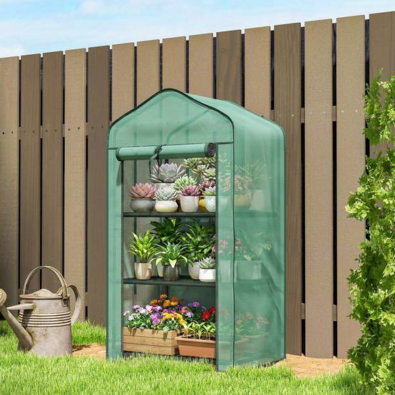 Mini serre de balcon en PE et acier avec étagères pour plantes floraison 59x39cm vert - ComfortXL Outdoor Living - Image 10
