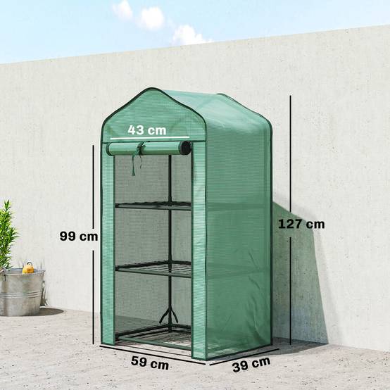 Mini serre de balcon en PE et acier avec étagères pour plantes floraison 59x39cm vert - ComfortXL Outdoor Living - Image 5