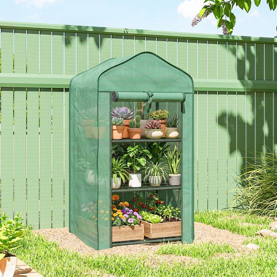 Mini serre de balcon en PE et acier avec étagères pour plantes floraison 59x39cm vert - ComfortXL Outdoor Living - Image 4