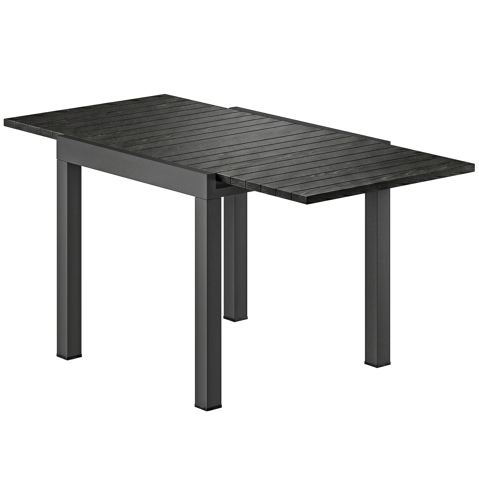 Table de jardin extensible 80/160 cm pour 4 à 6 personnes, en aluminium avec plateau à lattes, aspect bois, noire. - Image 2