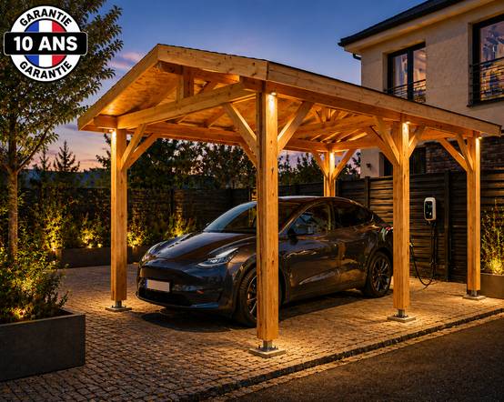Carport sur mesure deux pentes 600 cm x 6 poteaux,45m2 bois DOUGLAS Français (Charpente en bois-auvent-abri voiture). Garantie 10 ans - Image 4