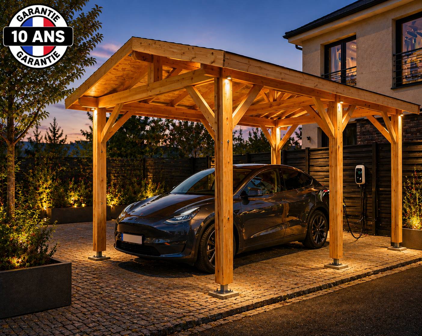 Carport sur mesure deux pentes 600 cm x 6 poteaux,45m2 bois DOUGLAS Français  (Charpente en bois-auvent-abri voiture). Garantie 10 ans - Image 4
