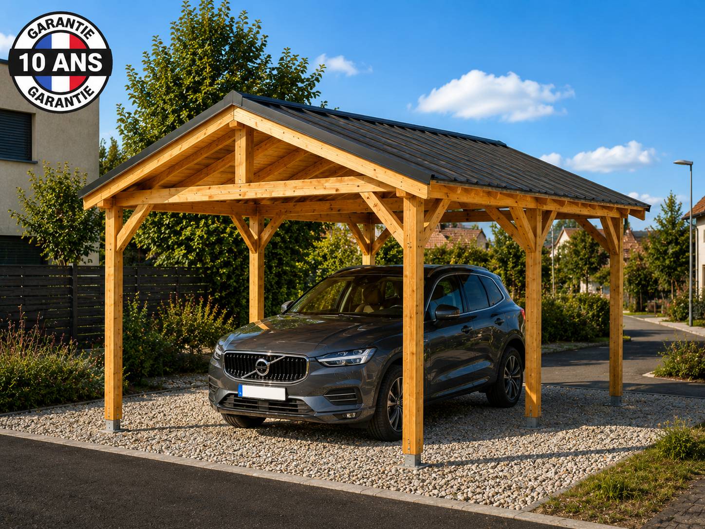 Carport sur mesure deux pentes 600 cm x 6 poteaux,45m2 bois DOUGLAS Français  (Charpente en bois-auvent-abri voiture). Garantie 10 ans - Image 2