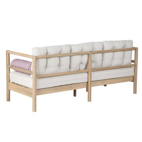 Canapé de jardin SAMOA 3 places en bois d'acacia blanchi FSC avec coussins beige Beau Rivage - Image 5