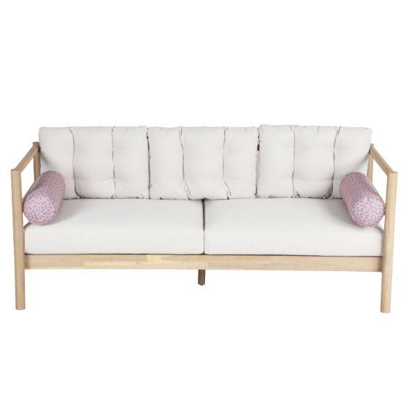 Canapé de jardin SAMOA 3 places en bois d'acacia blanchi FSC avec coussins beige Beau Rivage - Image 1