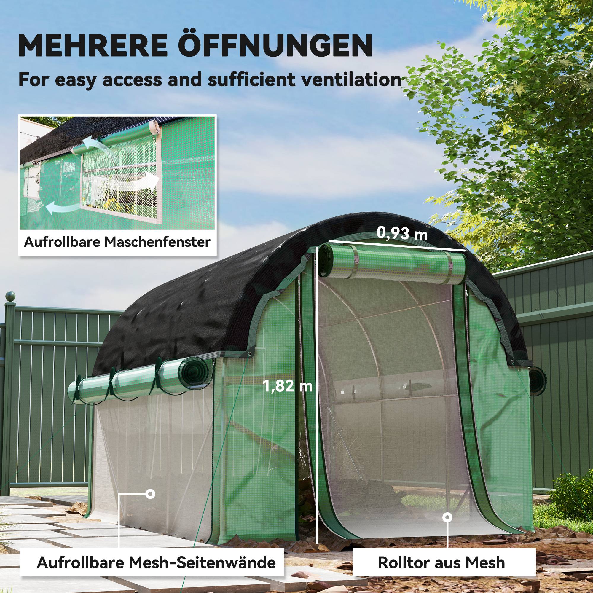 Sans Marque - Serre tunnel 3x2x2 m filet protection solaire parois enroulables acier bâche plastique verte serre potager jardin - Image 7