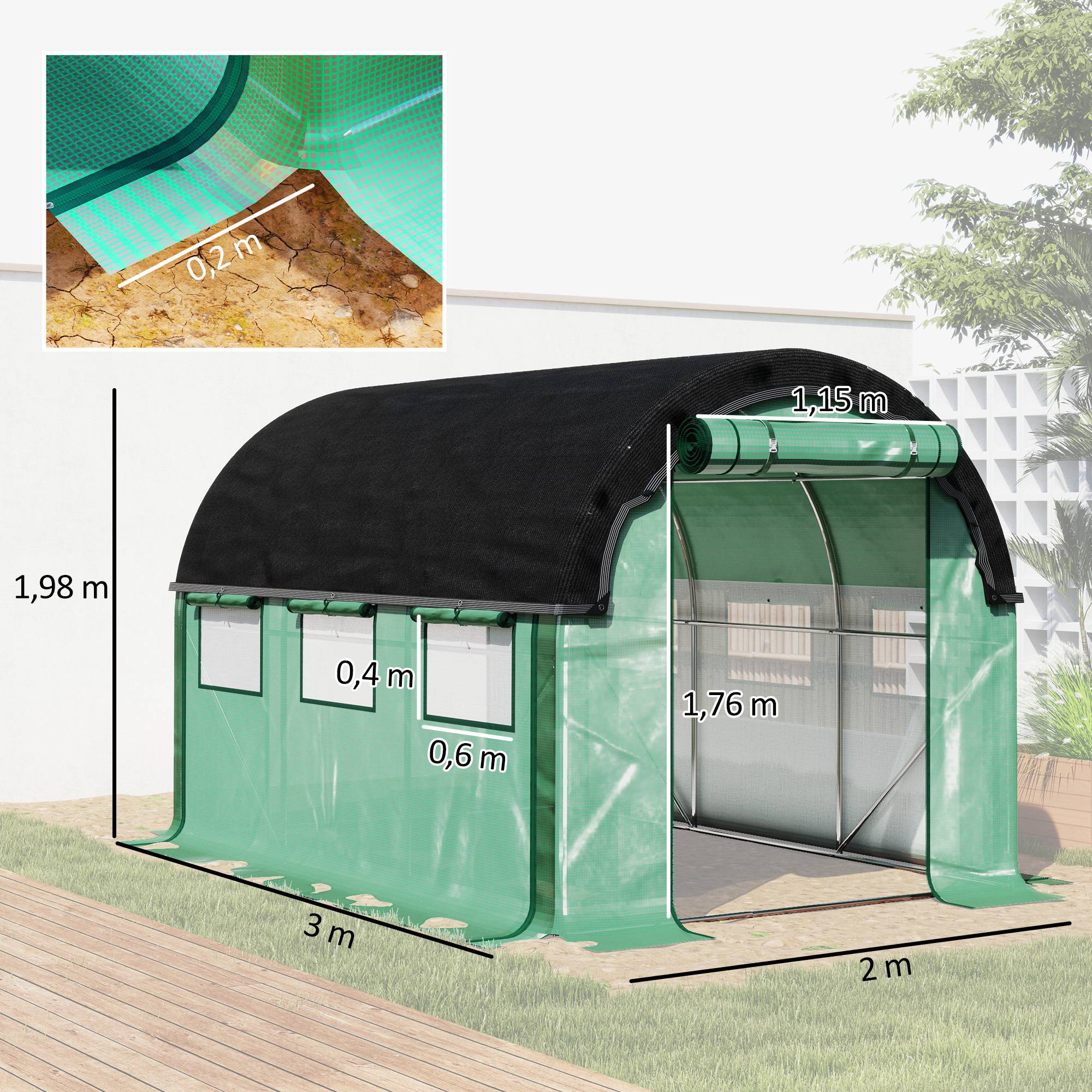 Sans Marque - Serre tunnel 3x2x2 m filet protection solaire parois enroulables acier bâche plastique verte serre potager jardin - Image 5