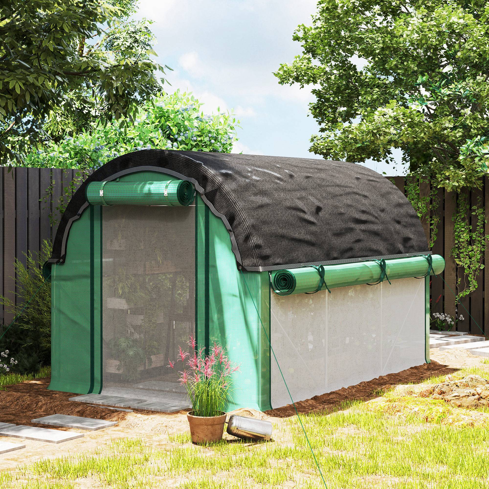 Sans Marque - Serre tunnel 3x2x2 m filet protection solaire parois enroulables acier bâche plastique verte serre potager jardin - Image 3