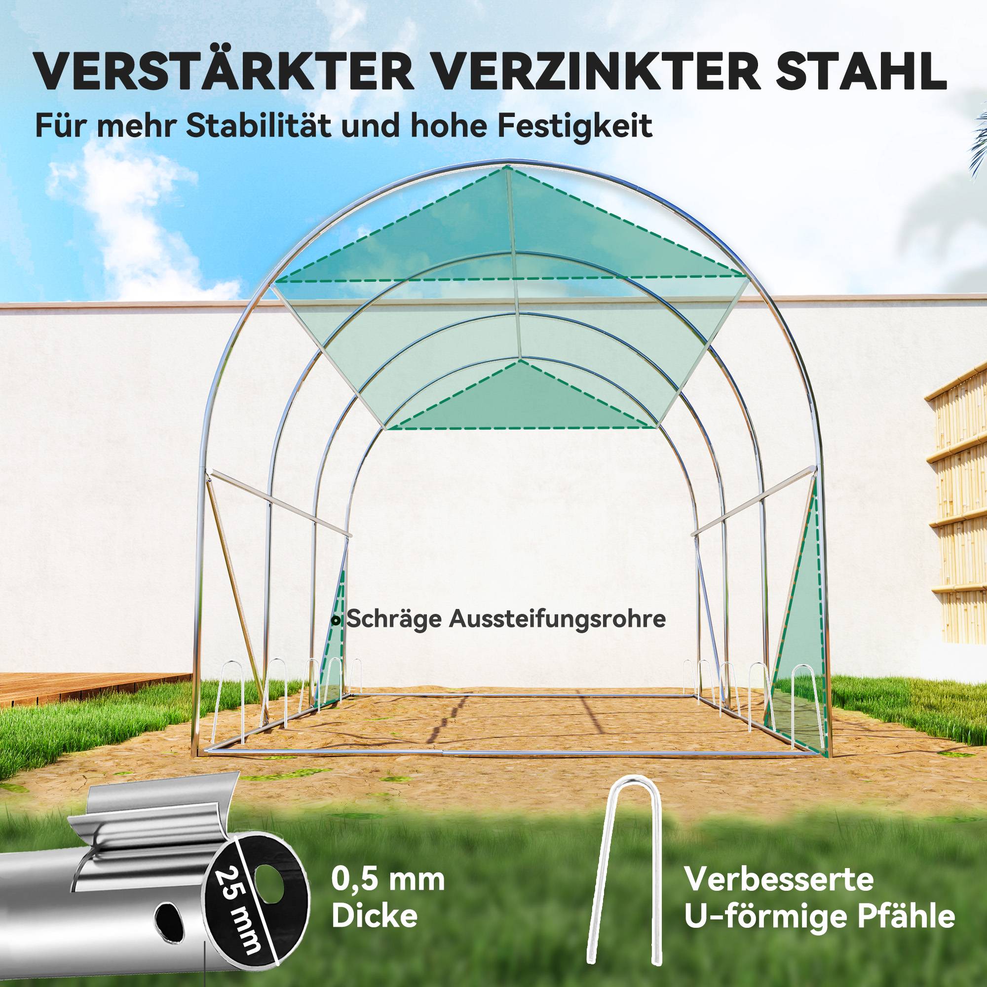 Sans Marque - Serre tunnel 3x2x2 m filet protection solaire parois enroulables acier bâche plastique verte serre potager jardin - Image 9