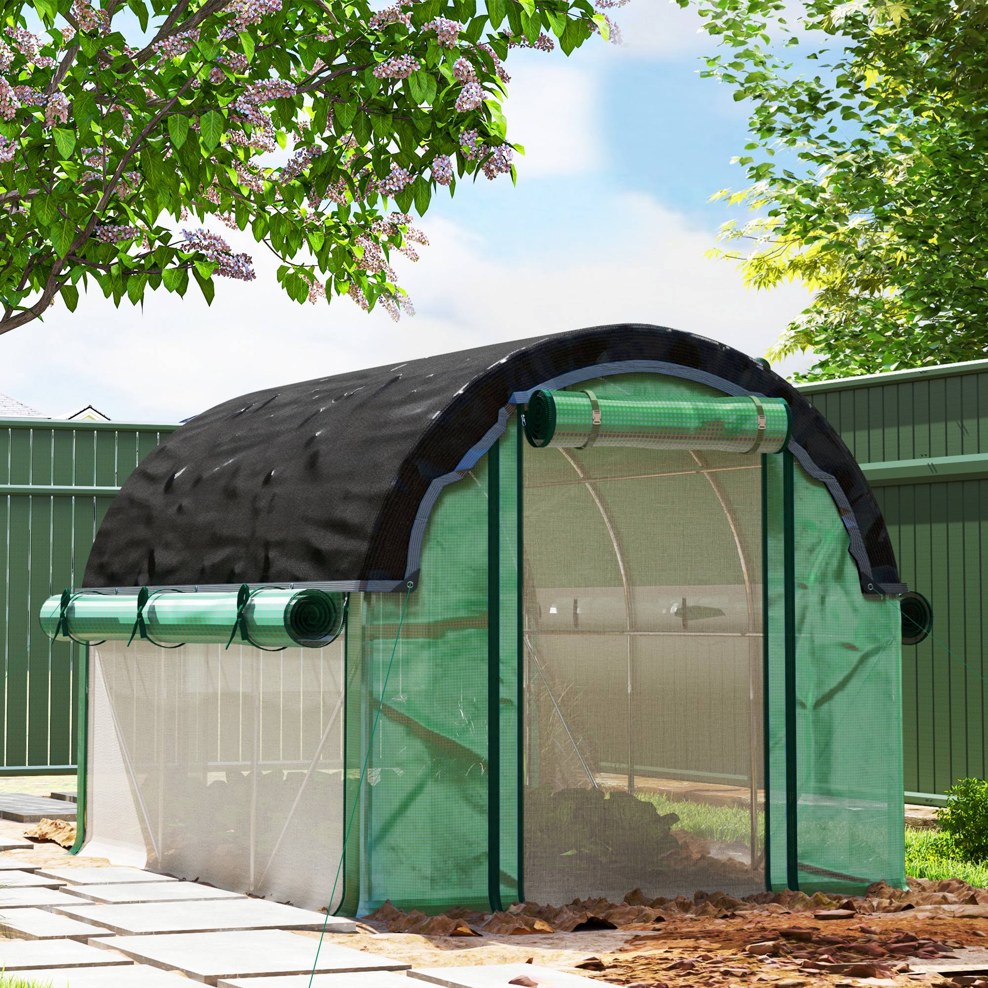 Sans Marque - Serre tunnel 3x2x2 m filet protection solaire parois enroulables acier bâche plastique verte serre potager jardin - Image 4