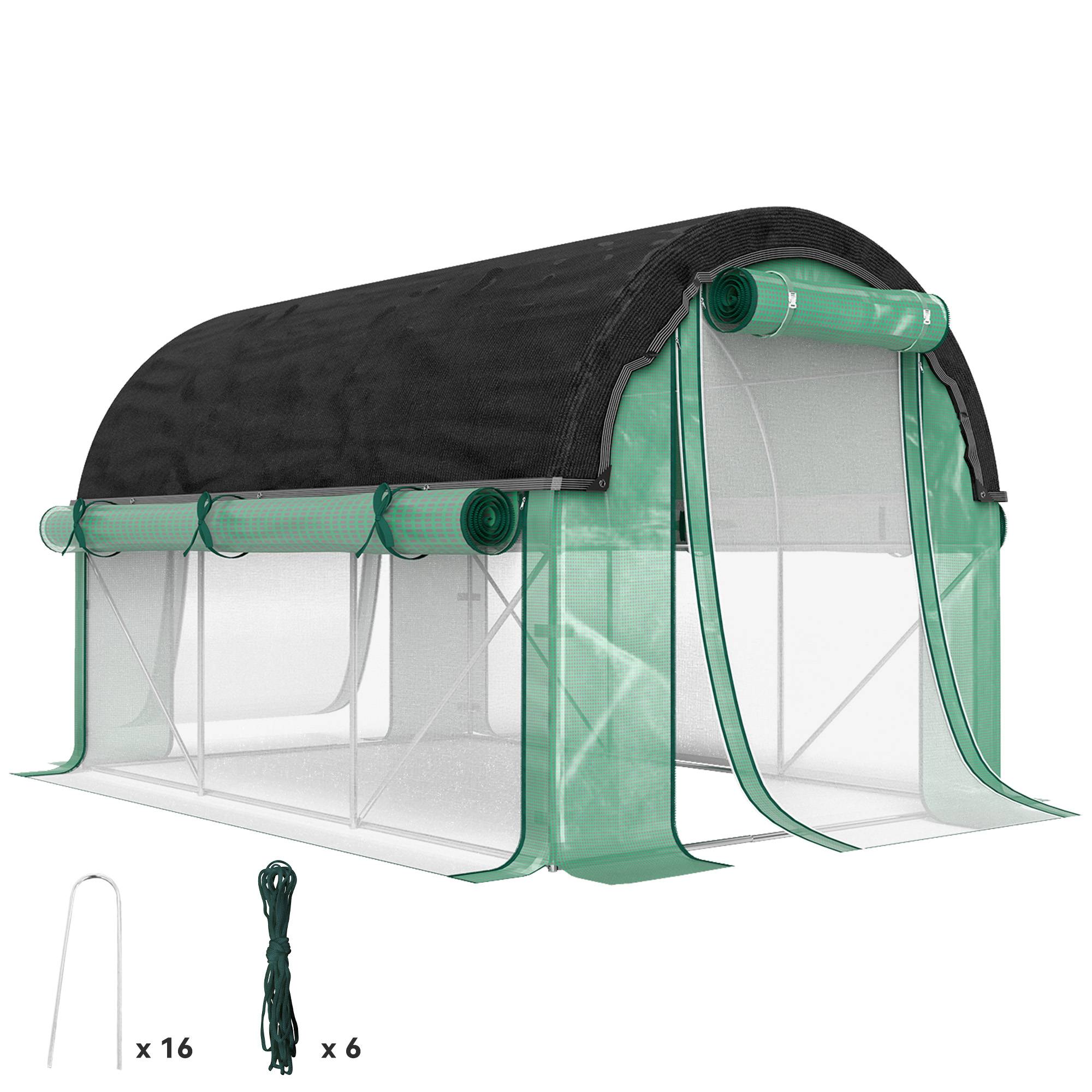Sans Marque - Serre tunnel 3x2x2 m filet protection solaire parois enroulables acier bâche plastique verte serre potager jardin - Image 1