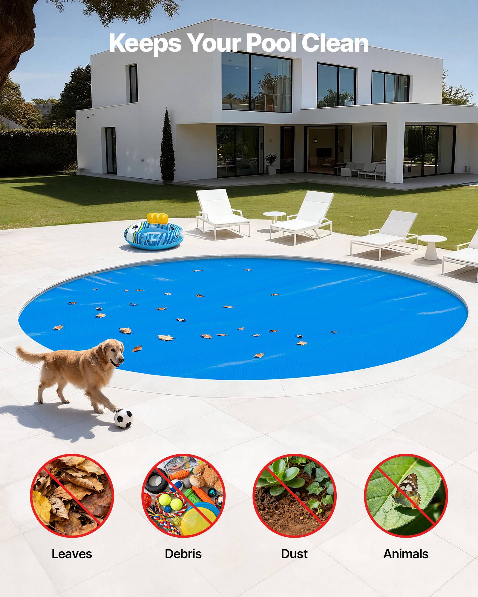 Vevor - VEVOR Bâche solaire ronde 7,32 m, 0,3 mm en PE, chauffe et conserve la chaleur, réduit évaporation et protège la piscine, bleu - Image 5