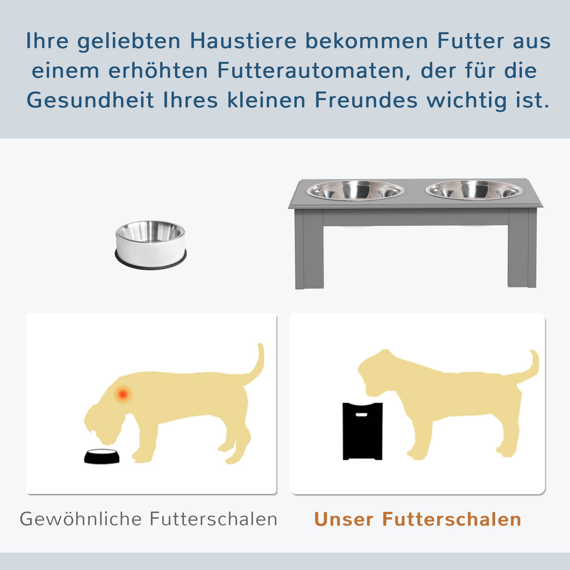 ComfortXL - Station repas surélevée pour chien MDF et inox 44 x 24 x 15 cm grise 2 gamelles 0,9 L faciles à nettoyer - Image 4