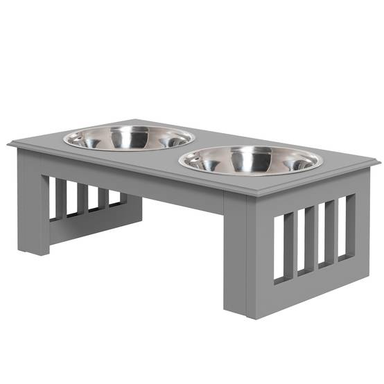 ComfortXL - Station repas surélevée pour chien MDF et inox 44 x 24 x 15 cm grise 2 gamelles 0,9 L faciles à nettoyer - Image 2