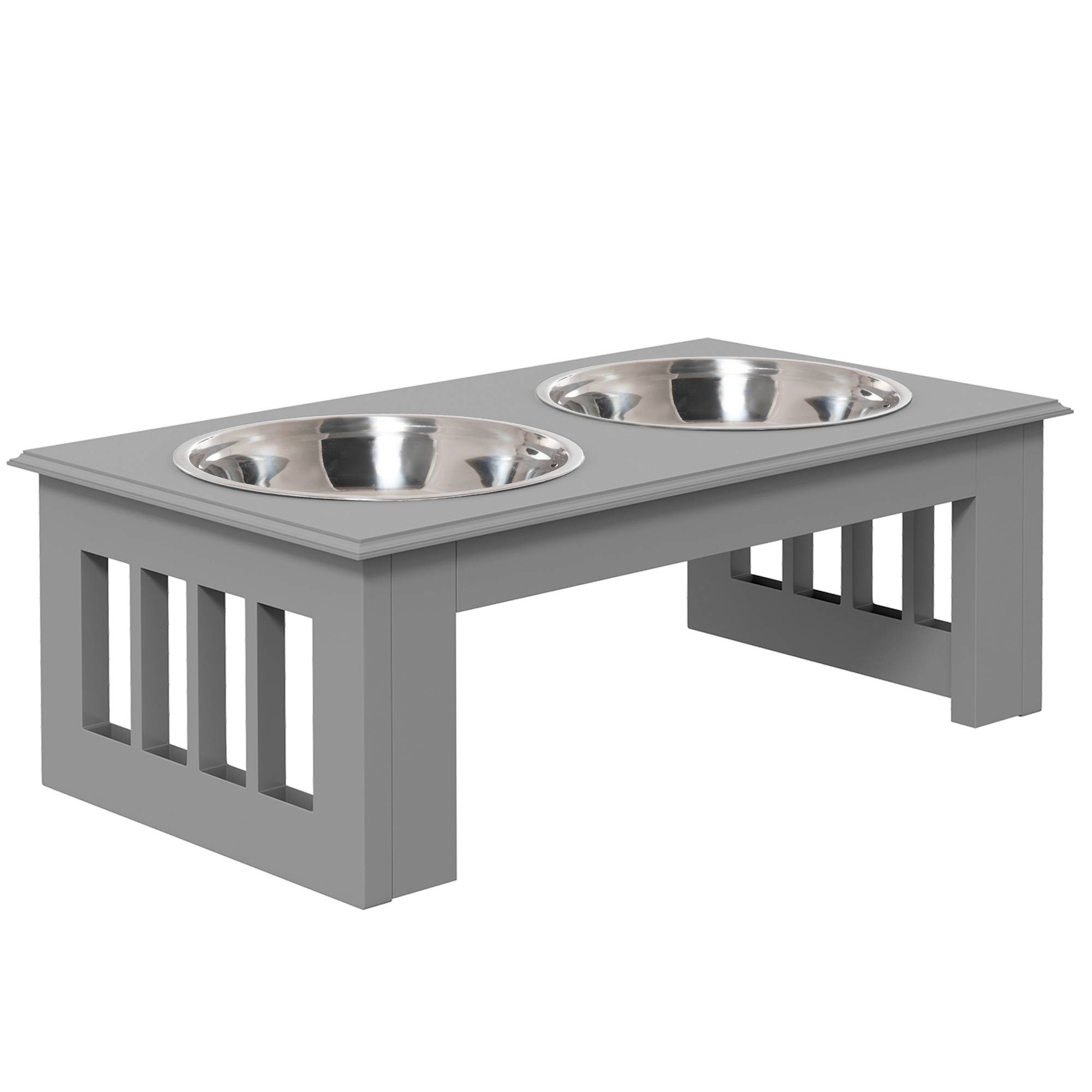 ComfortXL - Station repas surélevée pour chien MDF et inox 44 x 24 x 15 cm grise 2 gamelles 0,9 L faciles à nettoyer - Image 9