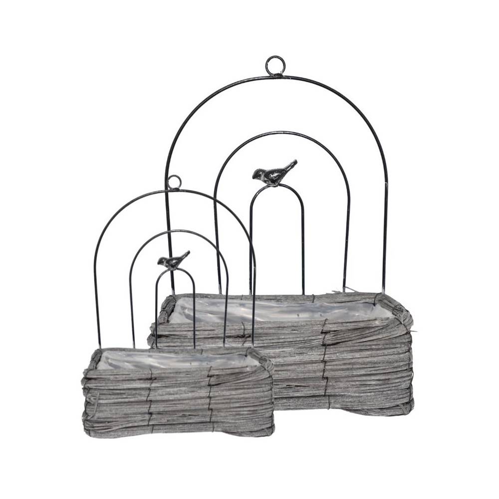 Set de 2 jardinières en osier gris Ht.31-40 cm Chemin de campagne - Image 1