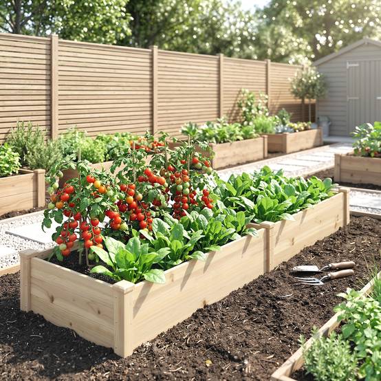 Potager surélevé 2 zones, doublure non tissée, bois massif, 244x61,5x27 cm - Image 3