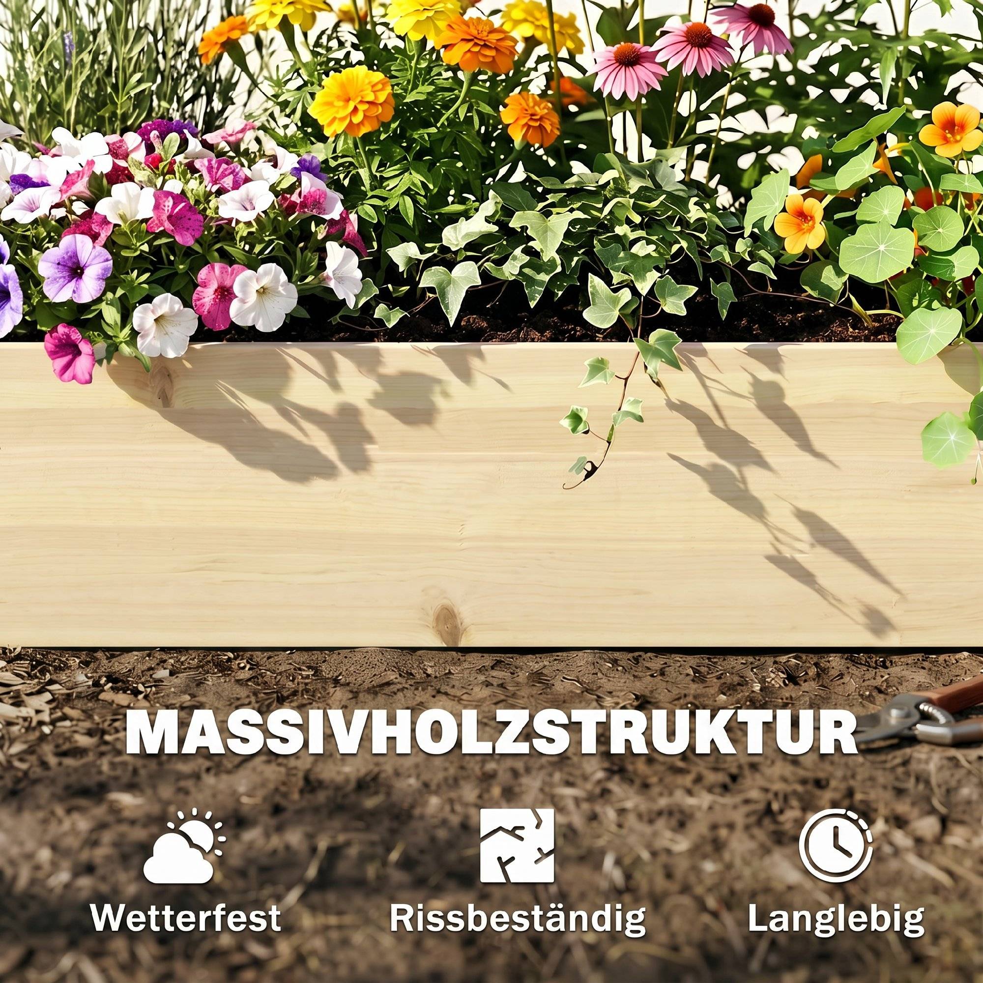 Potager surélevé 2 zones, doublure non tissée, bois massif, 244x61,5x27 cm - Image 9