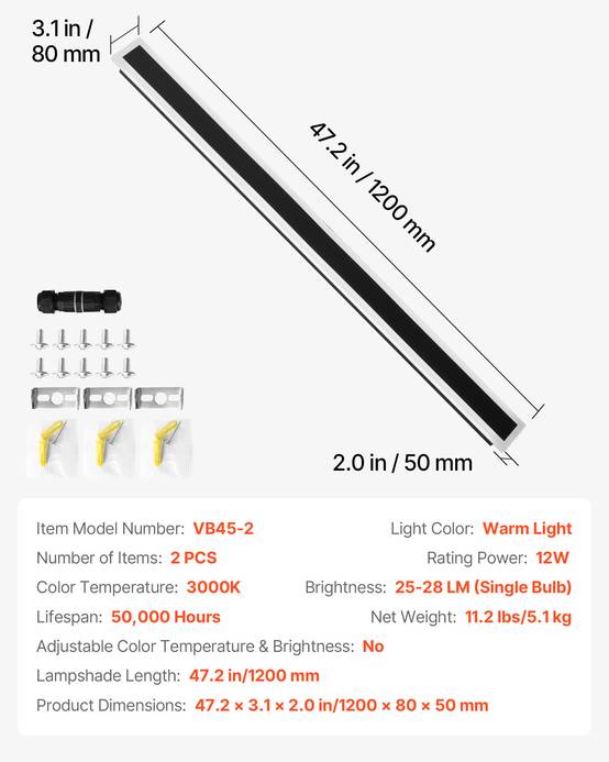 VEVOR Applique Murale Extérieur Éclairage Moderne LED 12 W Lot de 2 1,2 m IP65 - Image 7