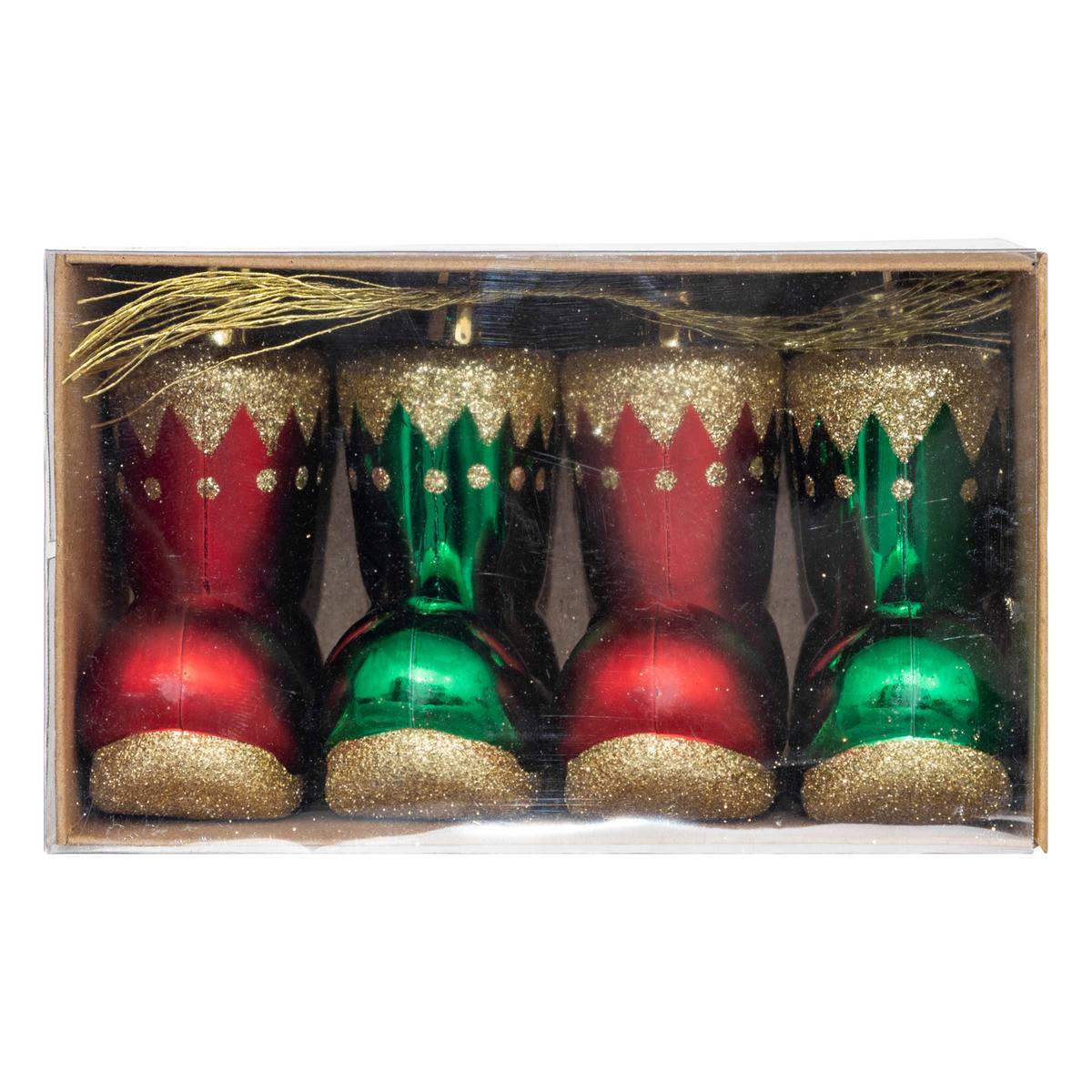 Déco de Sapin Lot de 4 Bottes de Lutin Rouge et Vert - Image 1