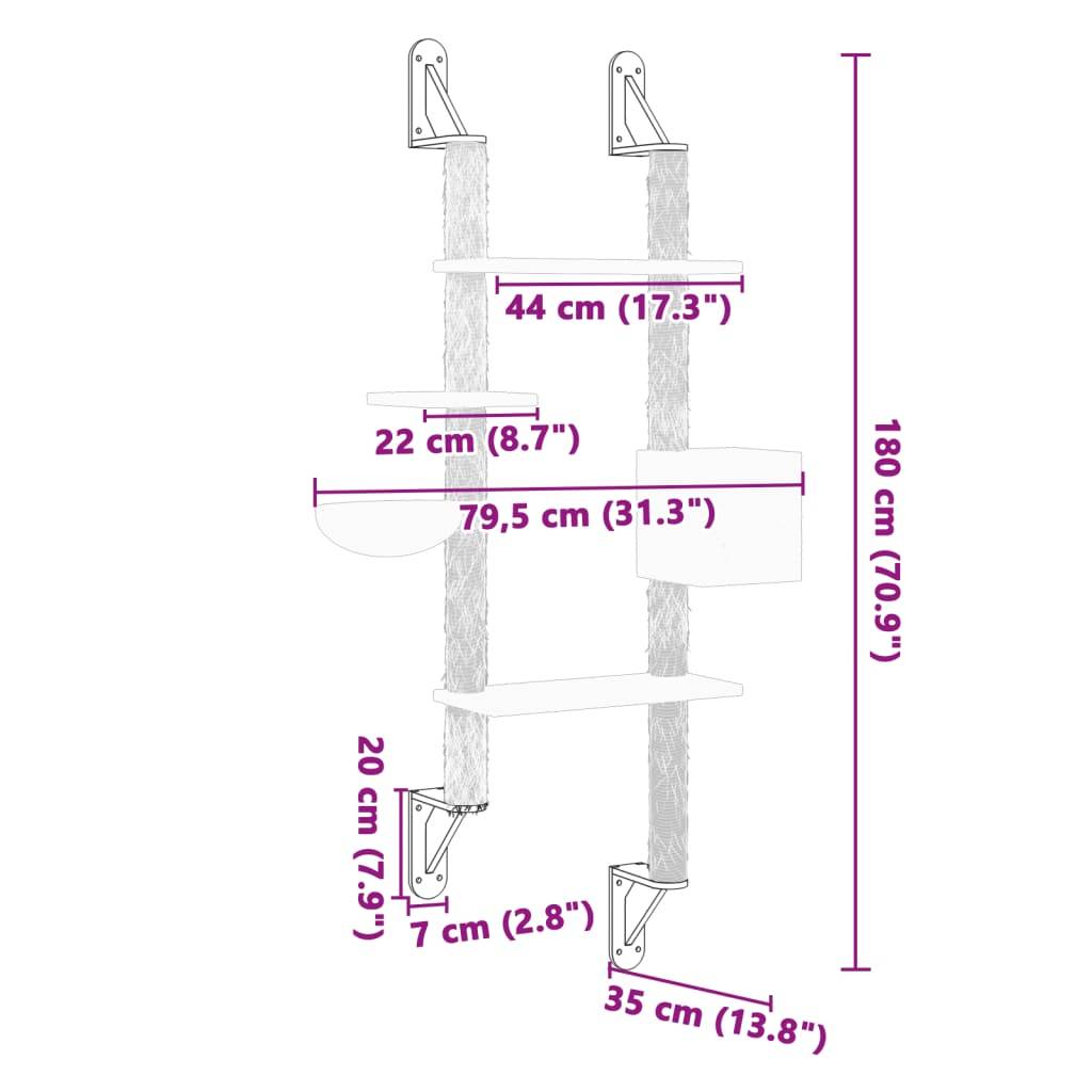 Vidaxl - Arbre à chat mural avec griffoir crème 180 cm vidaXL 172401 - Image 3