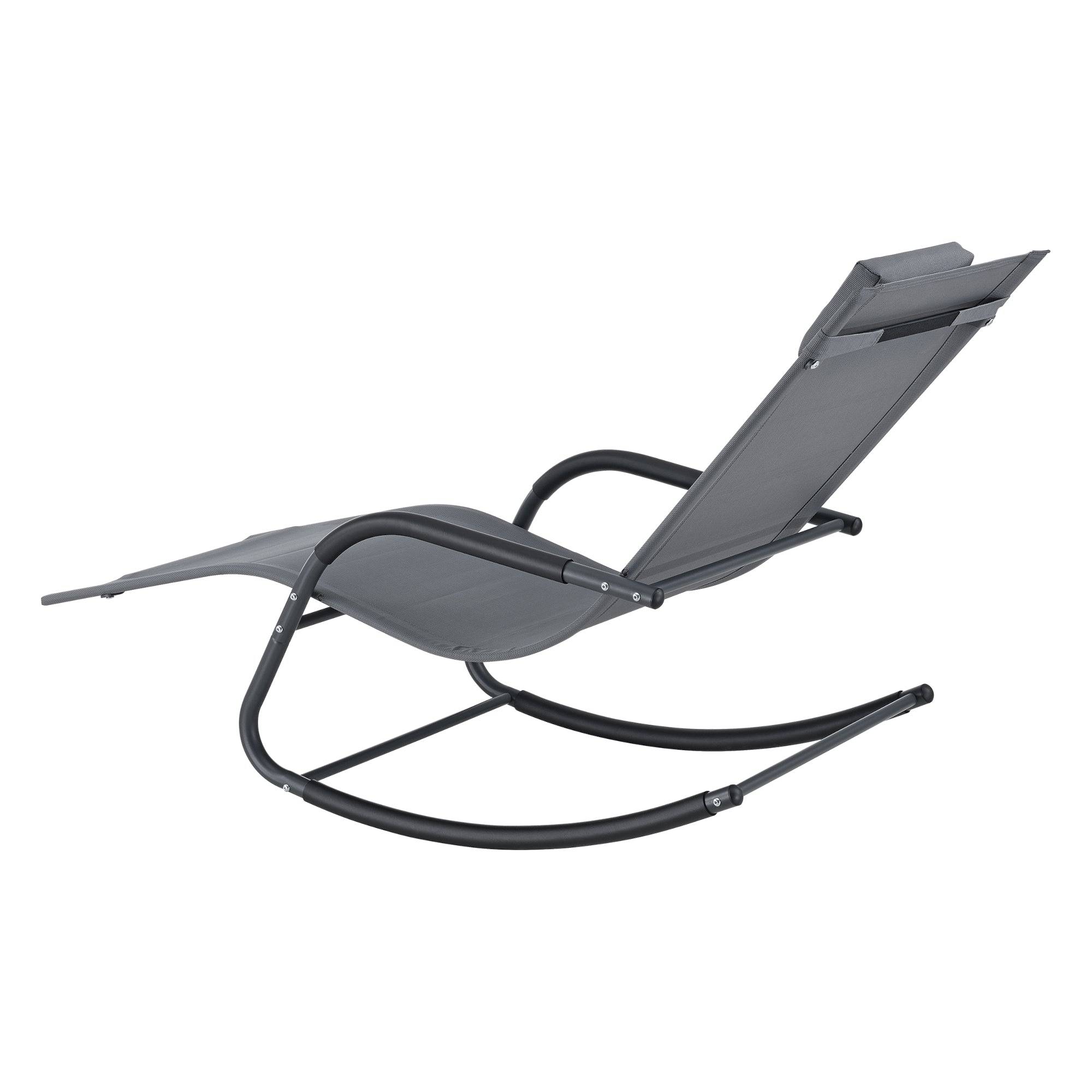 Helloshop26 - Transat bain de soleil chaise longue à bascule acier textile 147 x 63 x 89 cm gris foncé - Image 5