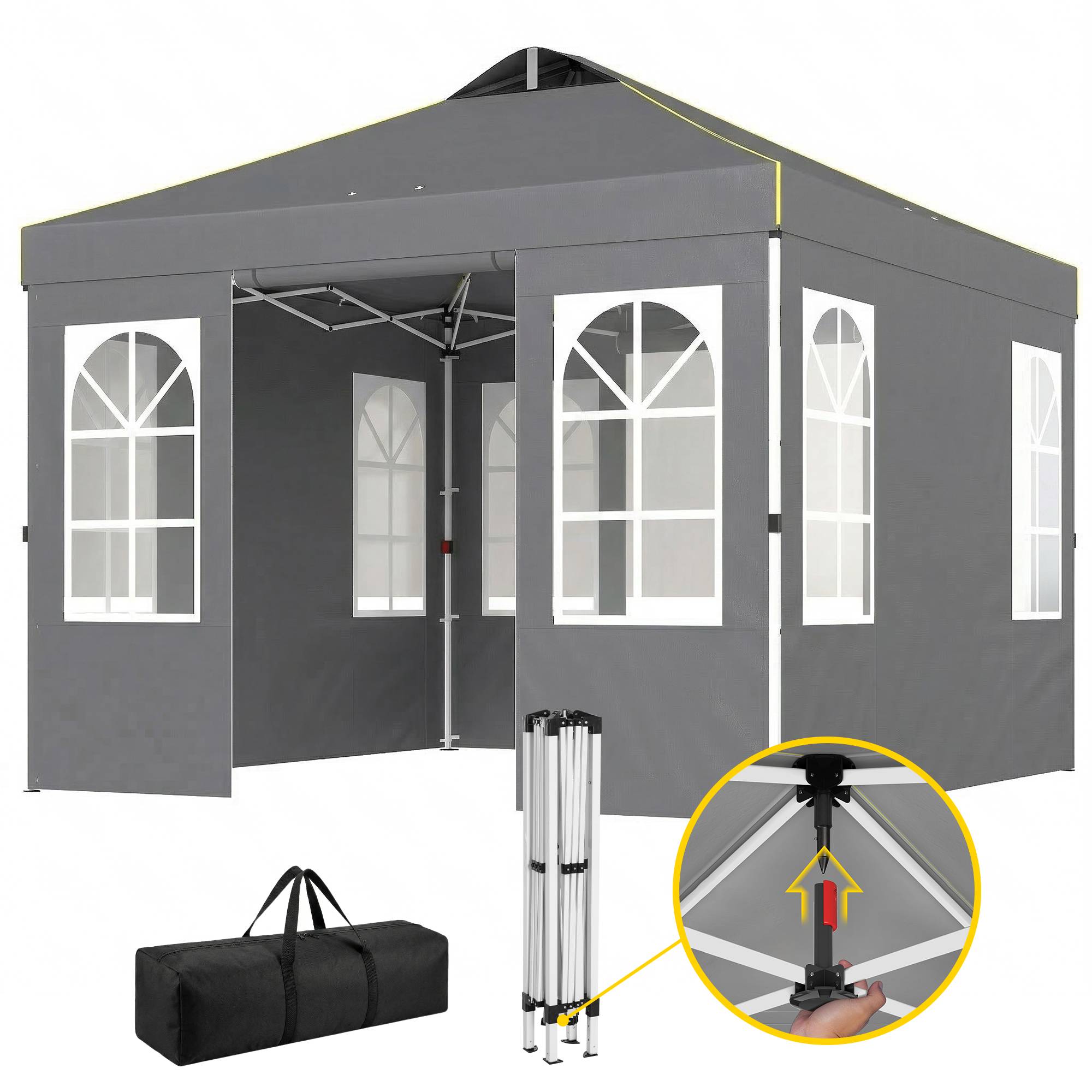 Tente gris foncé 3x3 m avec 4 panneaux latéraux amovibles UPF50+, abri design sobre pour terrasse pratique et modulable - Image 2