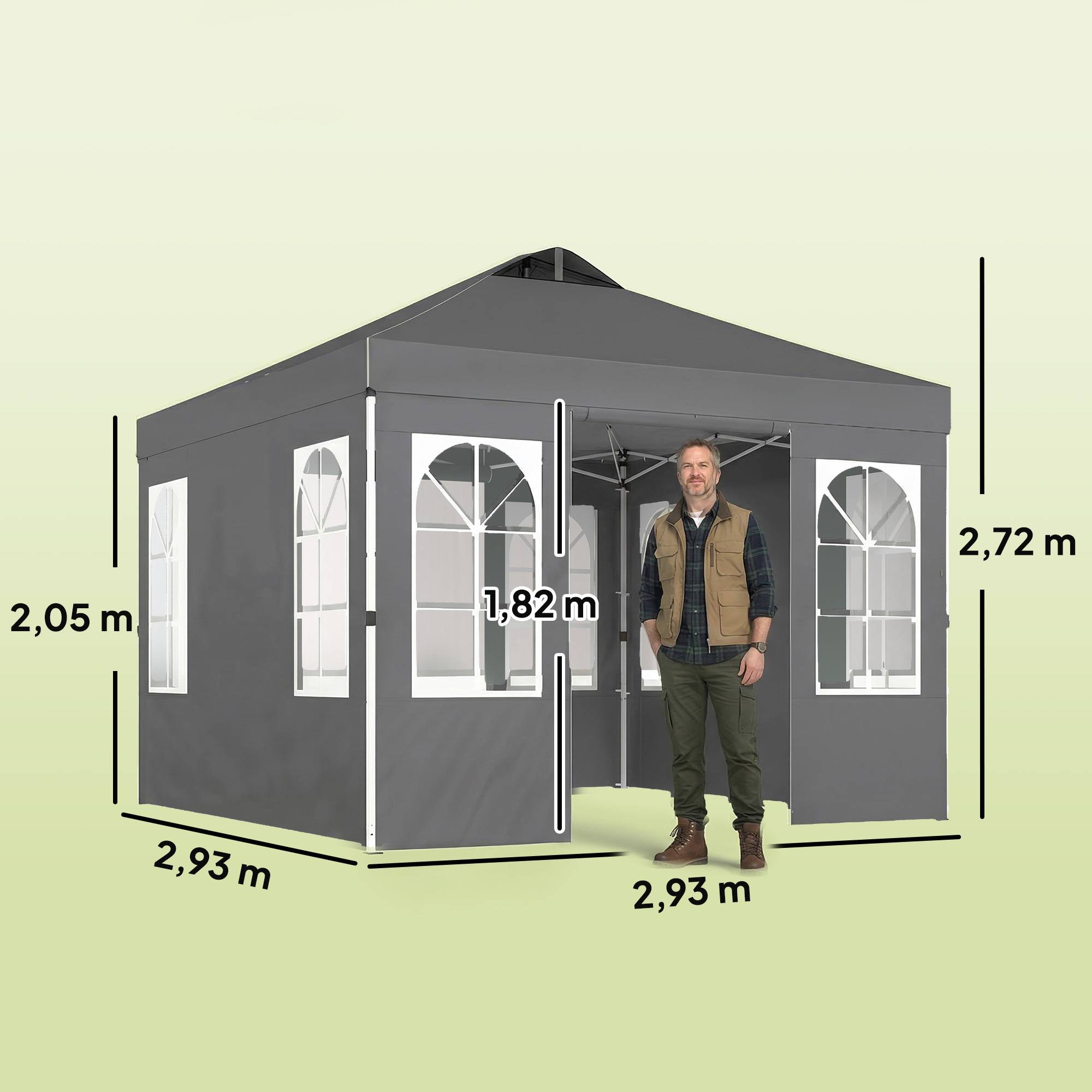 Tente gris foncé 3x3 m avec 4 panneaux latéraux amovibles UPF50+, abri design sobre pour terrasse pratique et modulable - Image 5