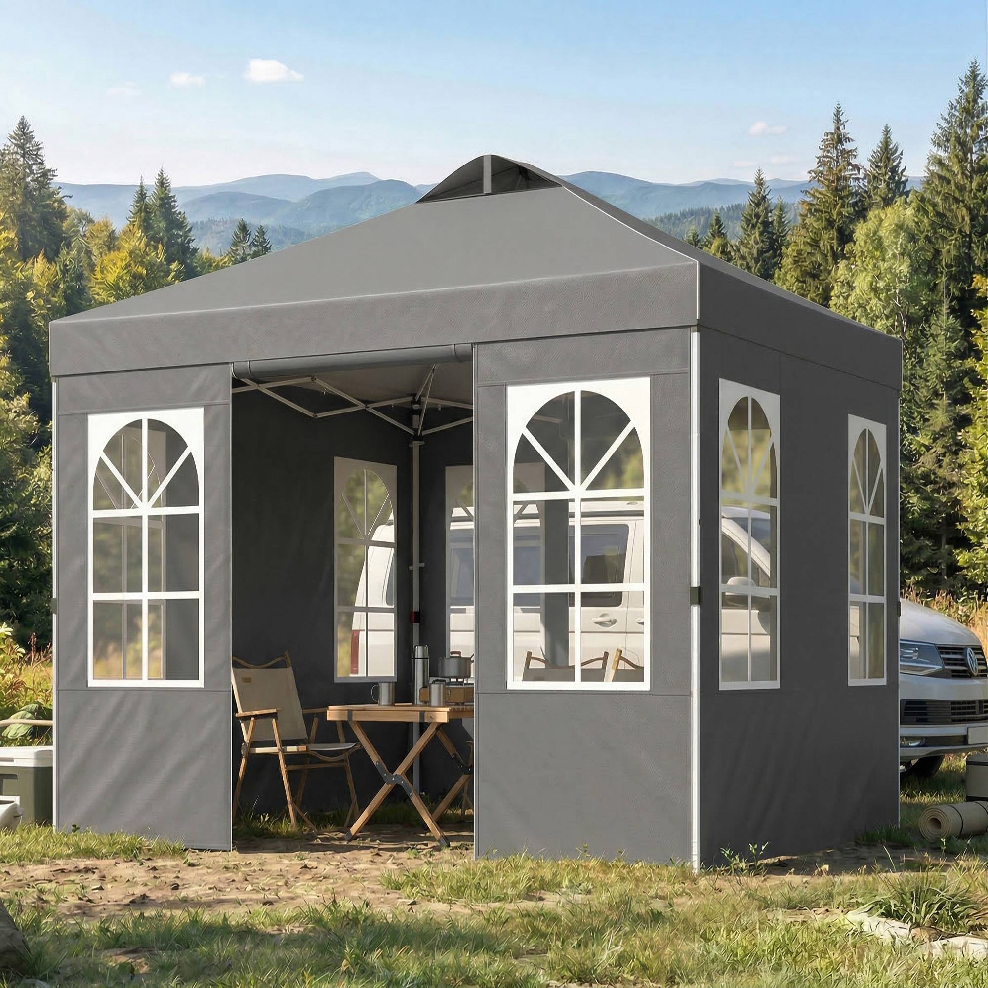 Tente gris foncé 3x3 m avec 4 panneaux latéraux amovibles UPF50+, abri design sobre pour terrasse pratique et modulable - Image 4
