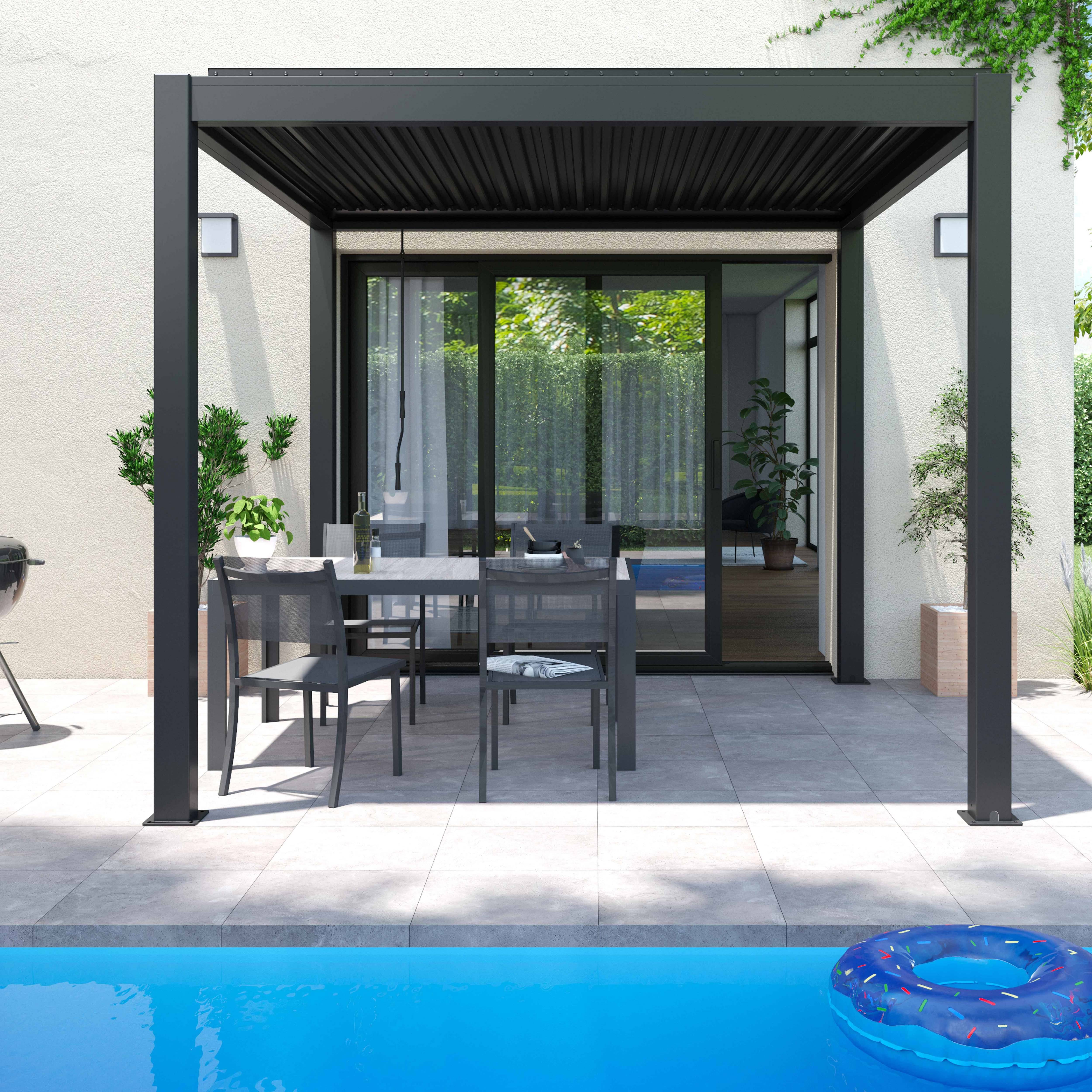 Oviala - Pergola bioclimatique autoportée gris 3 x 3 x 2.57 m Athenes - Oviala - Image 6