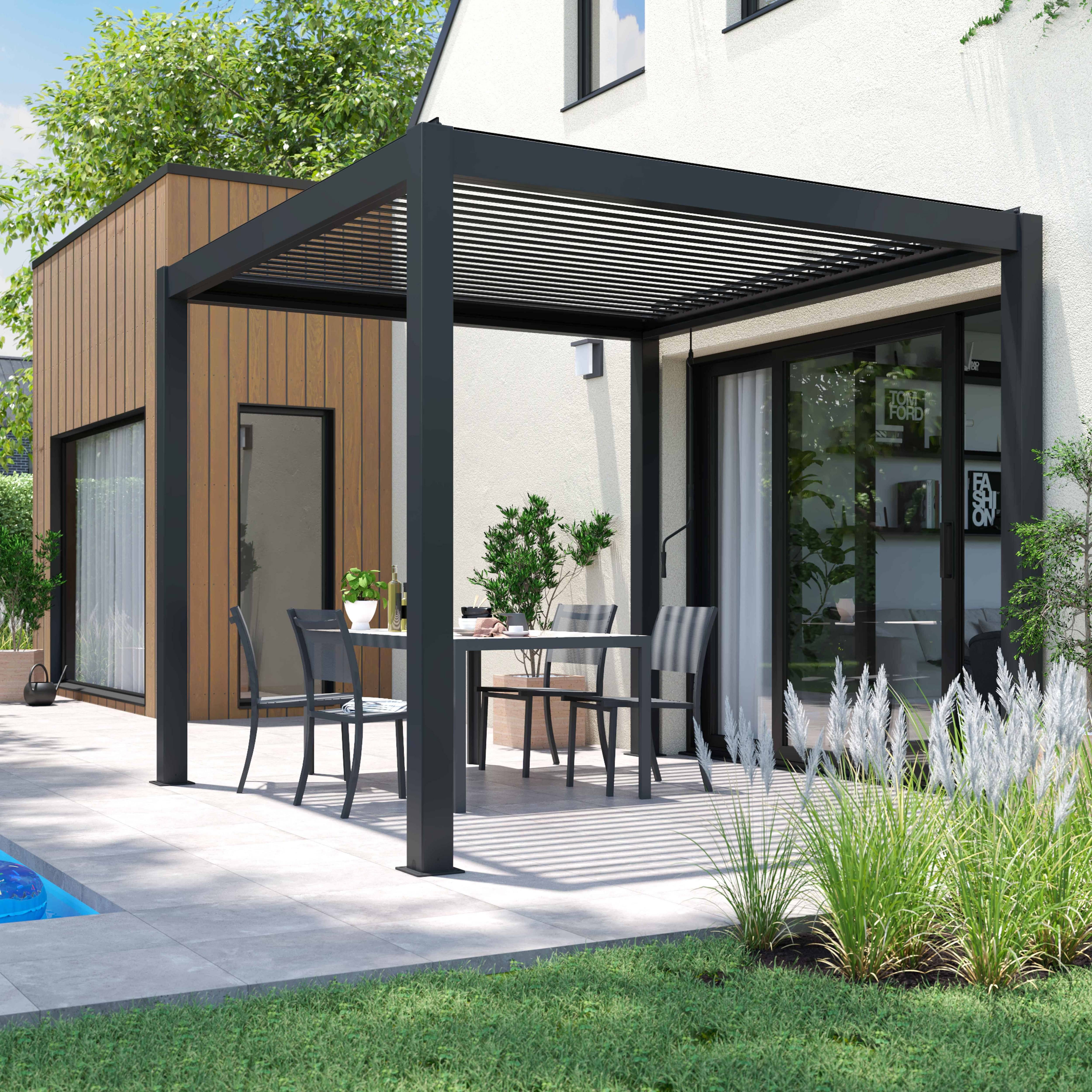 Oviala - Pergola bioclimatique autoportée gris 3 x 3 x 2.57 m Athenes - Oviala - Image 5