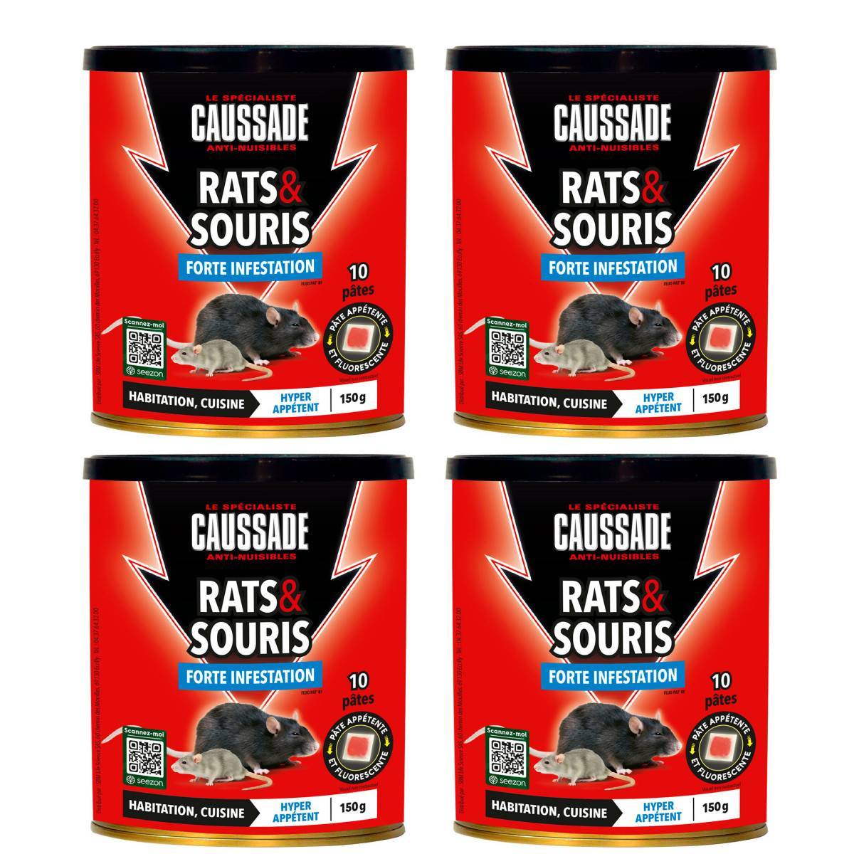 Lot de 4 boites de Raticide Rats & Souris - Pat'Appât forte infestation 150gs , boite de 10 x 15grs - Image 1