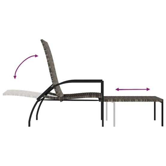Chaises longues avec repose-pied Résine tressée Gris 195 x 60 x 55-102 cm - PANGIVO - Image 8
