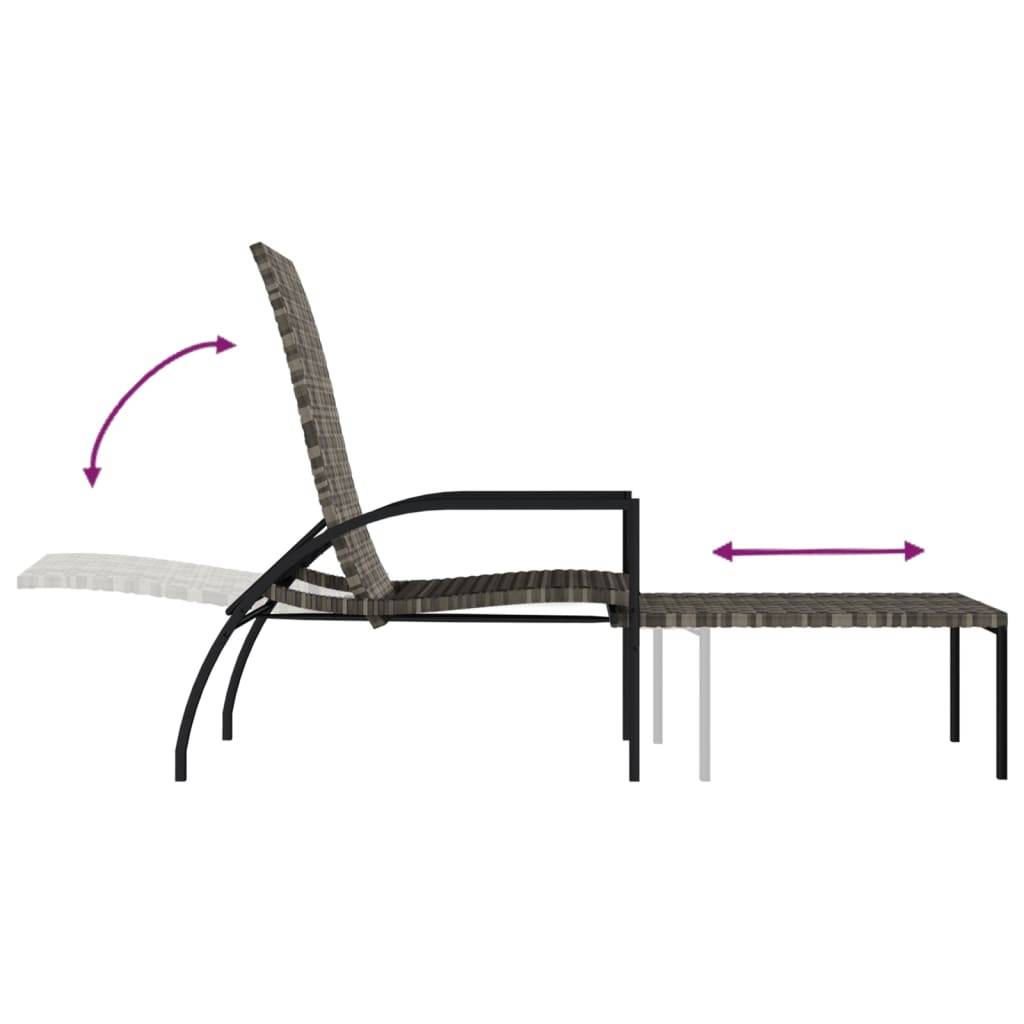 Chaises longues avec repose-pied Résine tressée Gris 195 x 60 x 55-102 cm - PANGIVO - Image 8