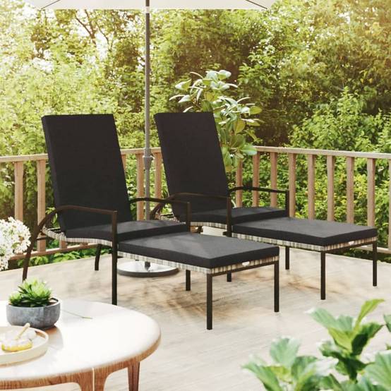 Chaises longues avec repose-pied Résine tressée Gris 195 x 60 x 55-102 cm - PANGIVO - Image 1