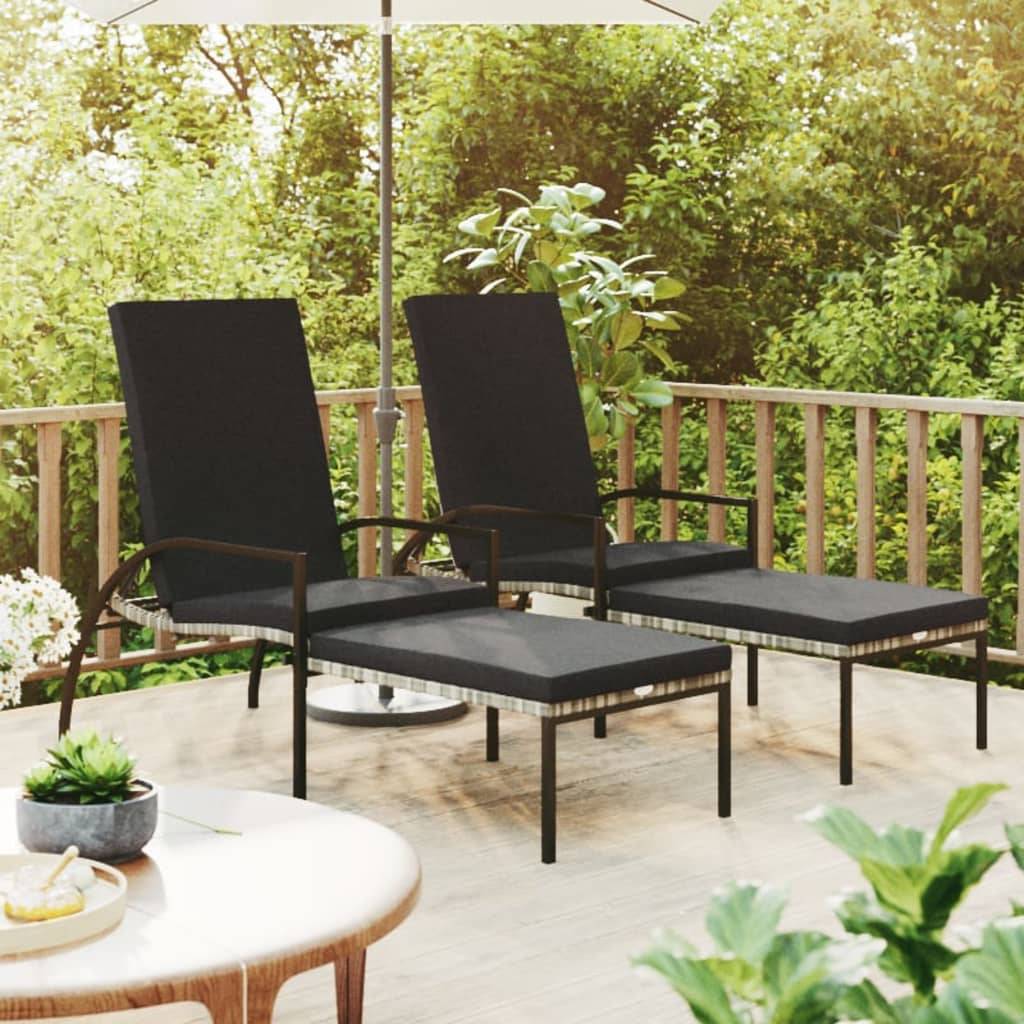Chaises longues avec repose-pied Résine tressée Gris 195 x 60 x 55-102 cm - PANGIVO - Image 1