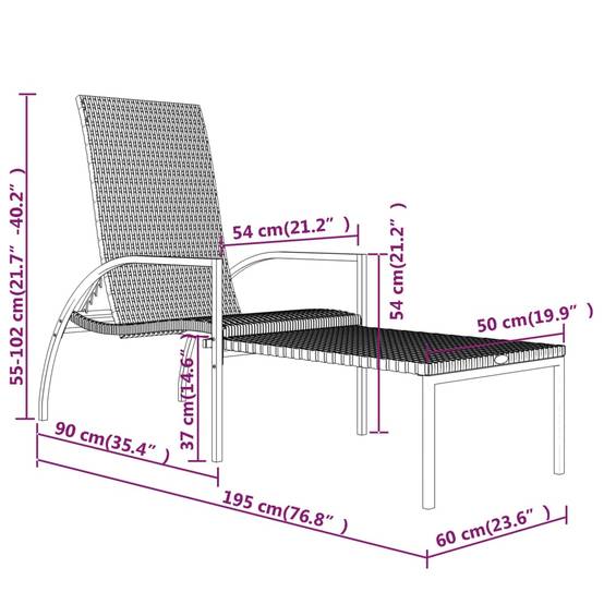Chaises longues avec repose-pied Résine tressée Gris 195 x 60 x 55-102 cm - PANGIVO - Image 9