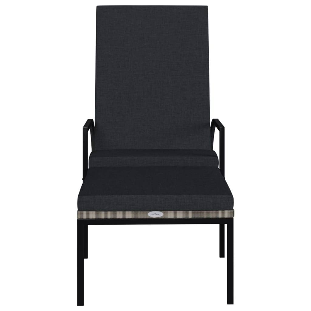 Chaises longues avec repose-pied Résine tressée Gris 195 x 60 x 55-102 cm - PANGIVO - Image 3