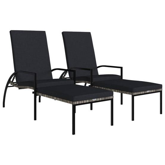 Chaises longues avec repose-pied Résine tressée Gris 195 x 60 x 55-102 cm - PANGIVO - Image 2