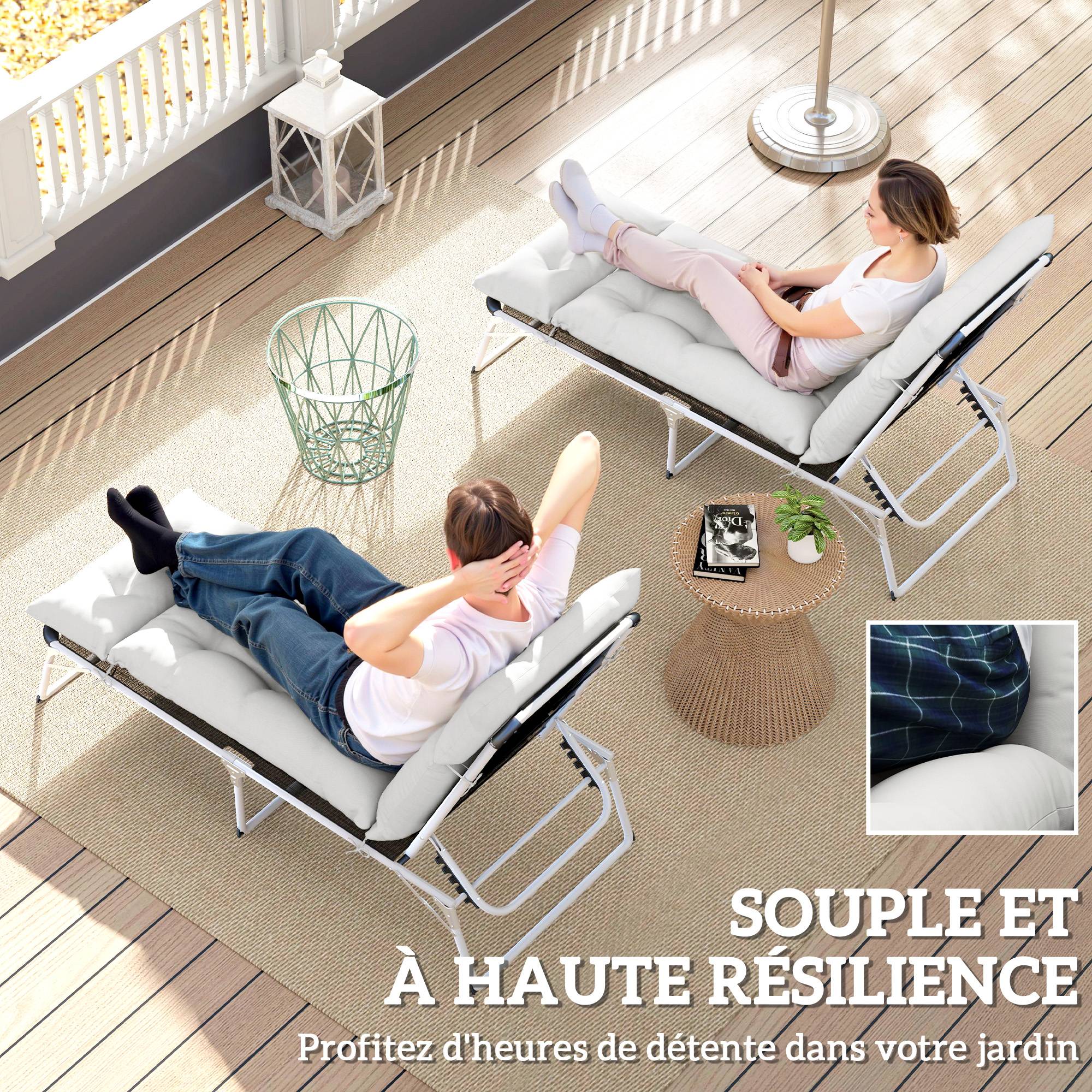Coussin bain de soleil transat polyester jardin terrasse épaisseur 10 cm gris clair - ComfortXL Outdoor Living - Image 7