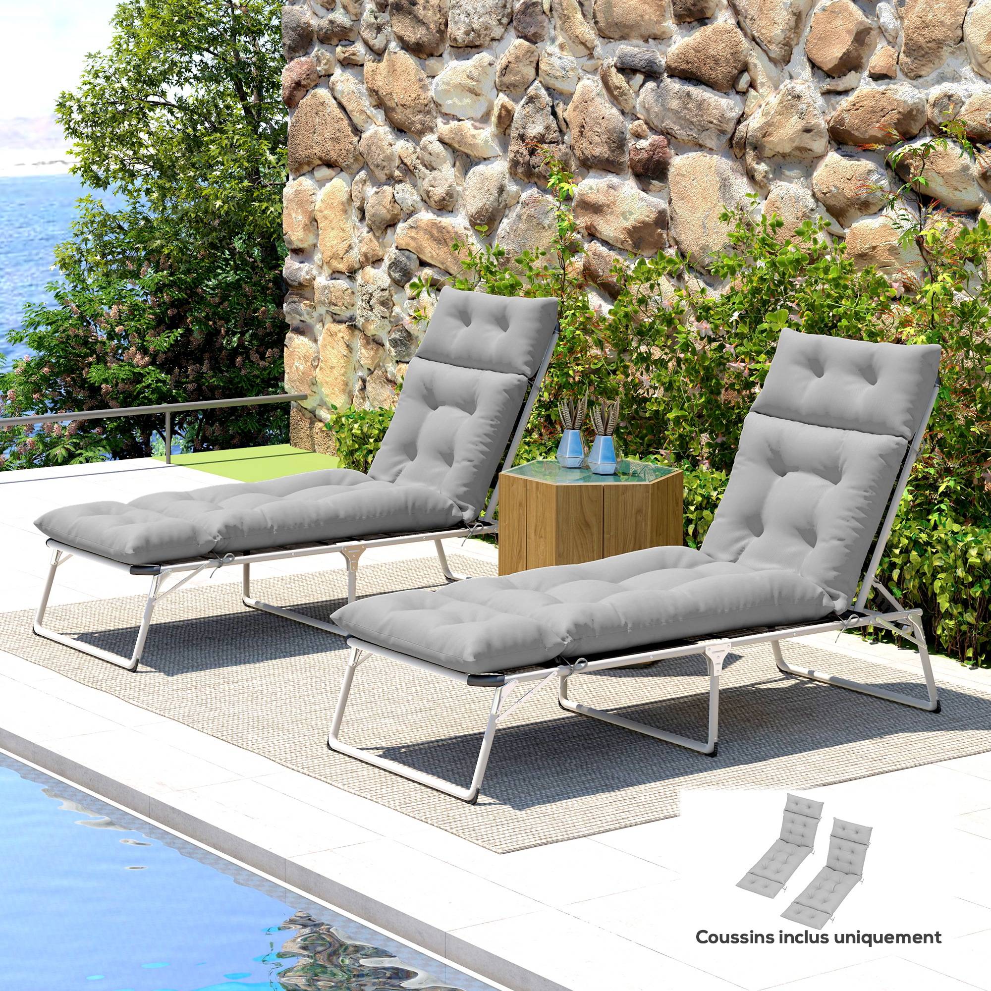 Coussin bain de soleil transat polyester jardin terrasse épaisseur 10 cm gris clair - ComfortXL Outdoor Living - Image 3