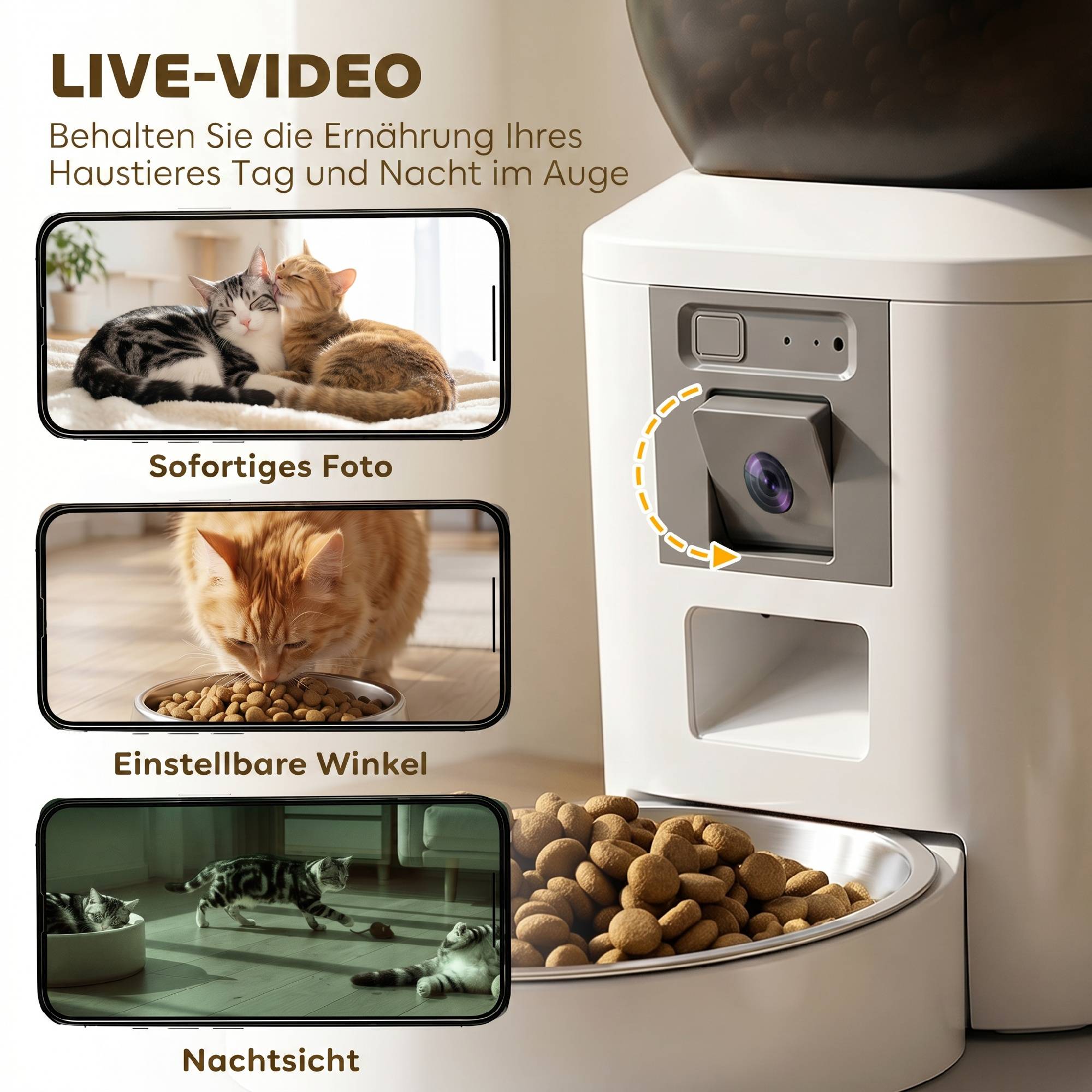 Distributeur automatique de croquettes pour chat avec caméra, Wi-Fi 2,4 GHz, application de contrôle, capacité de 4 L pour 1 à 10 repas - Image 5