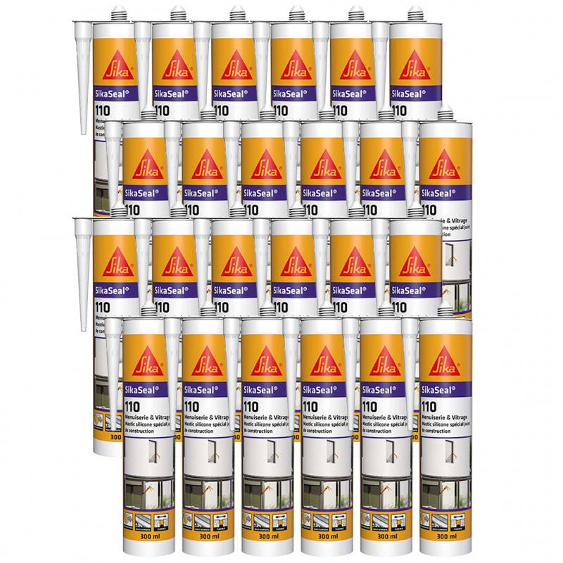 24x Mastic silicone SikaSeal 110 Menuiserie & Vitrage 300ml SIKA - Couleur: Noir - Image 1