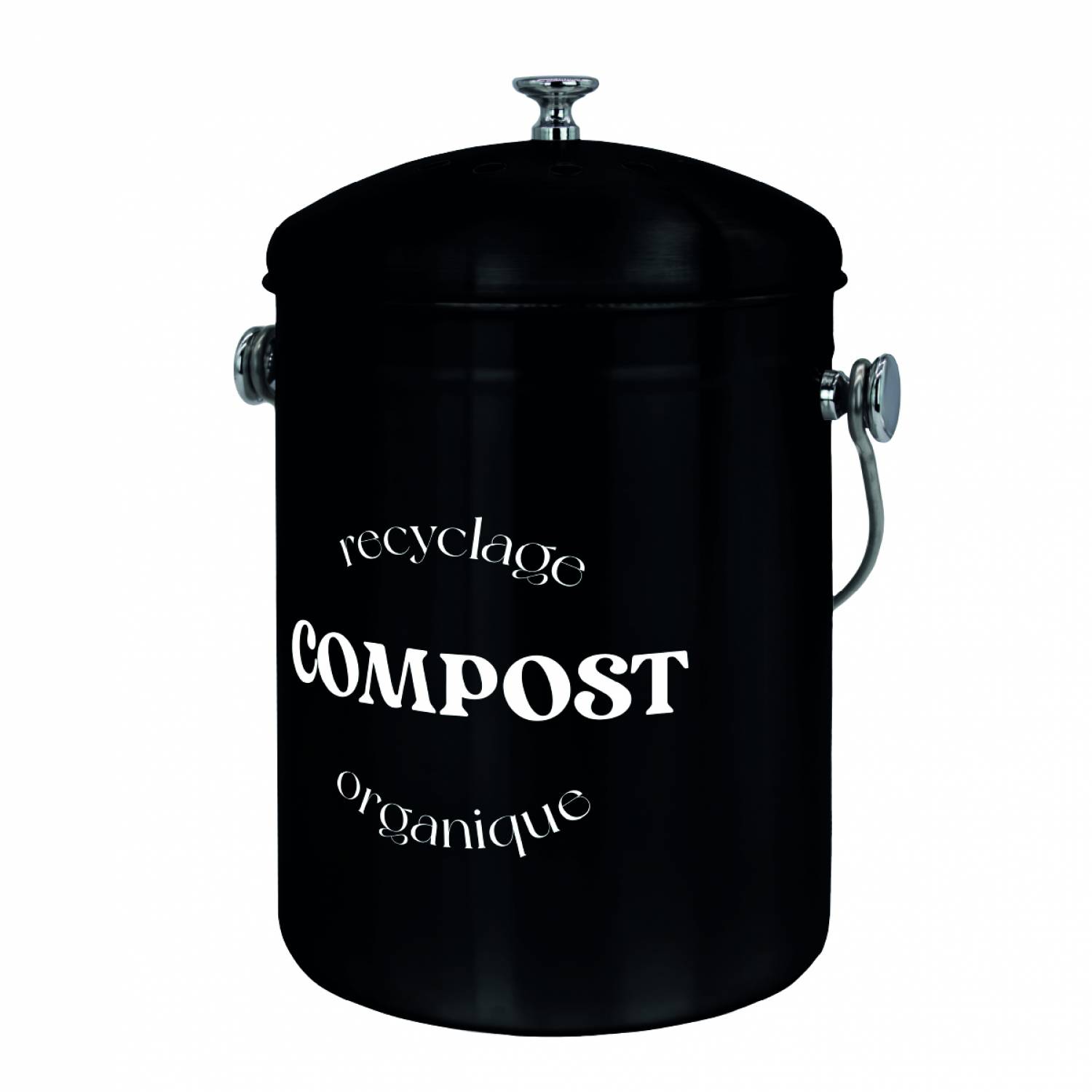 Composteur, bac, poubelle à compost de cuisine 5L rond en Inox - Noir - Linxor - Image 1