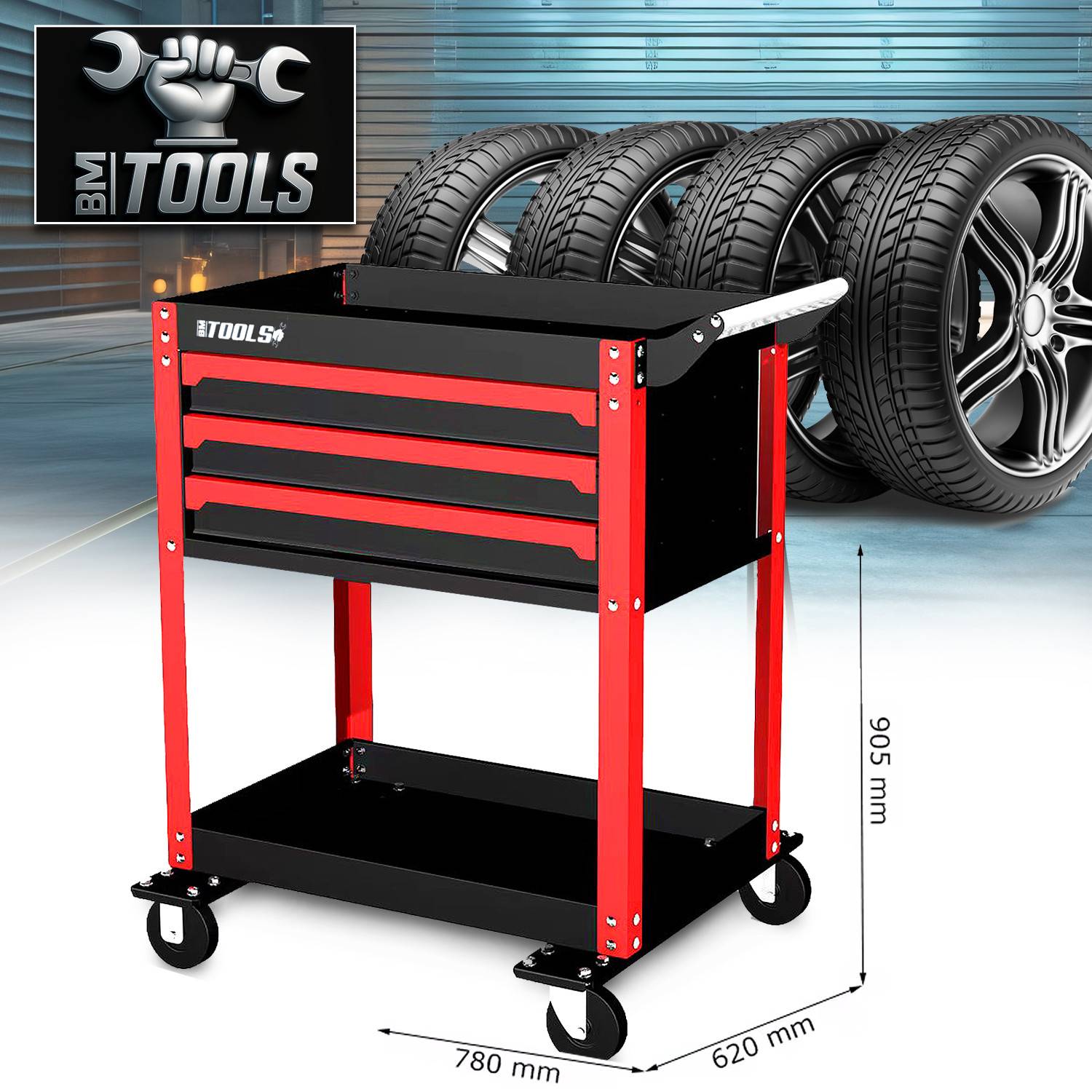 Chariot servante d'Atelier Chariot à Outil sur roulettes BM TOOLS BMT TOOL DRAWER - 3 Tiroirs à glissières - Desserte, Plateaux - Image 5