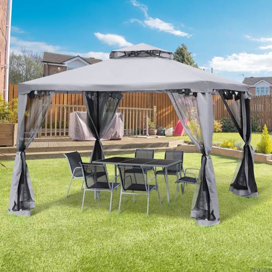 Tente de fête 3x3m gris clair métal et polyester imperméable, 4 murs latéraux pour jardin et événements - Image 2