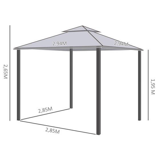 Tente de fête 3x3m gris clair métal et polyester imperméable, 4 murs latéraux pour jardin et événements - Image 3
