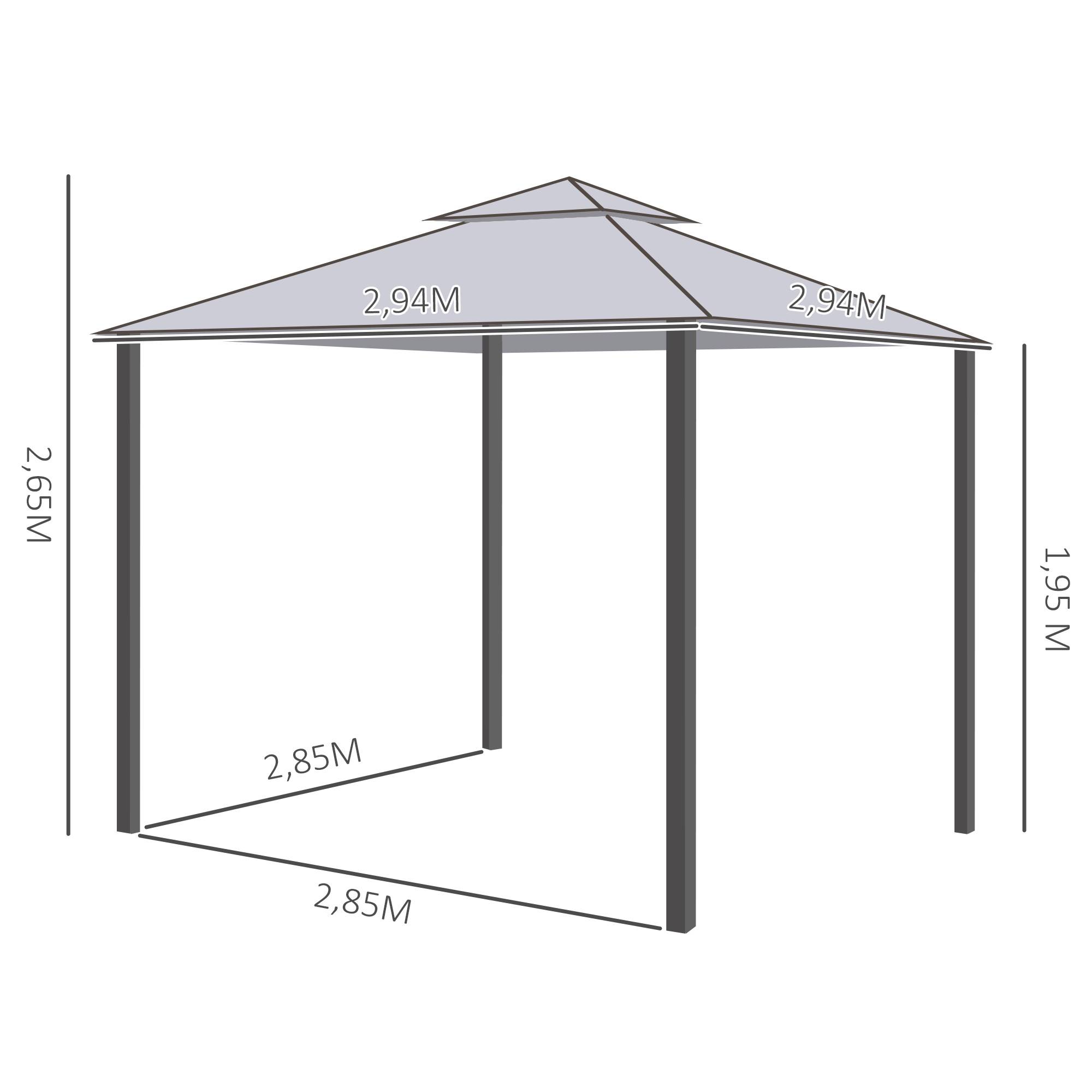 Tente de fête 3x3m gris clair métal et polyester imperméable, 4 murs latéraux pour jardin et événements - Image 3