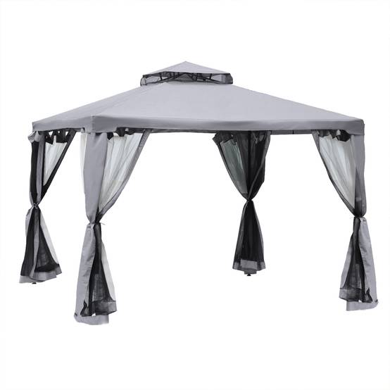 Tente de fête 3x3m gris clair métal et polyester imperméable, 4 murs latéraux pour jardin et événements - Image 1